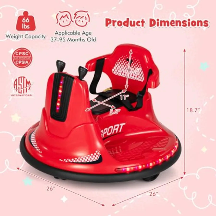 12V Ride On Bumper Car Electric Bumper Car w/Dual Joysticks Remote Control 360° Spin Slow Start Function LED Lights