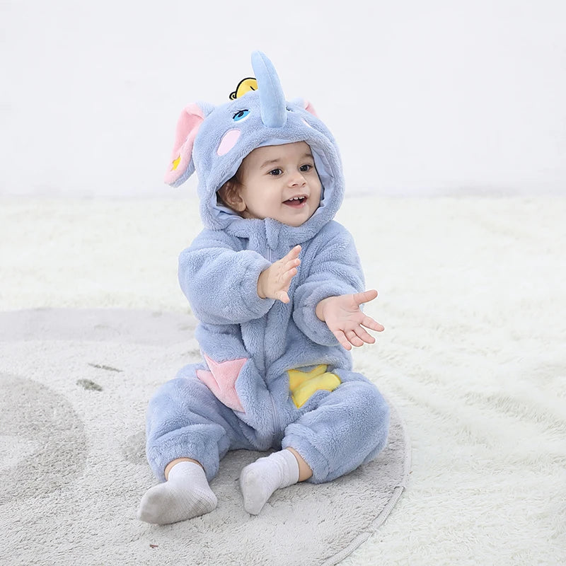 Lovely Elephant Newborn Baby Clothes Bodysuit Winter Flannel Romper Warm Cosplay Costume Hooded
