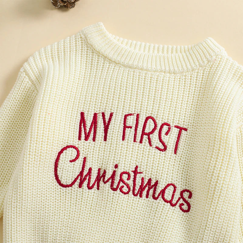 Baby My First Christmas Sweaters Letter Embroidered Knitted Pullover