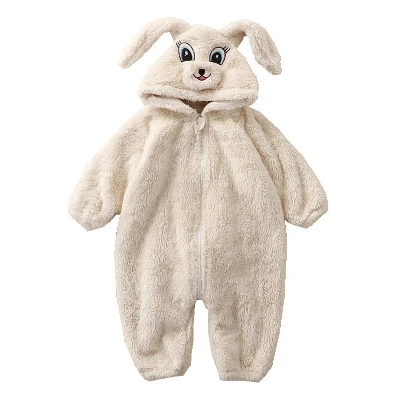 Romper Fleece Cartoon Panda Bunny Hooded Jumpsuit for Boy Girl Clothes Soft Loungewear Thicken Onesie