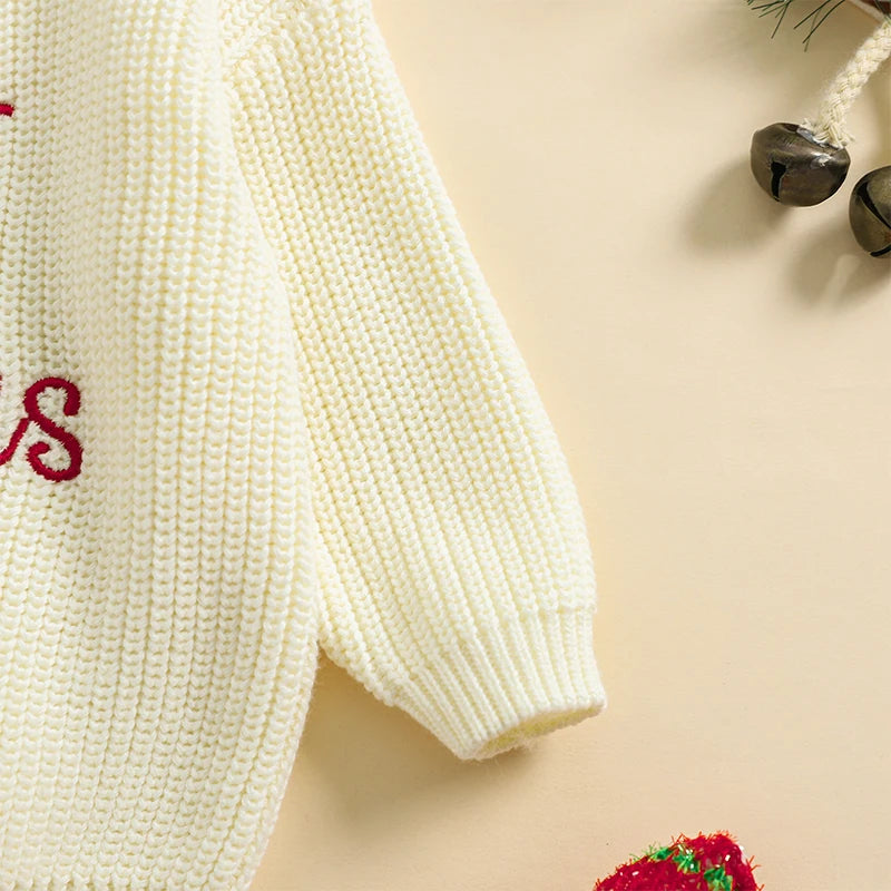 Baby My First Christmas Sweaters Letter Embroidered Knitted Pullover