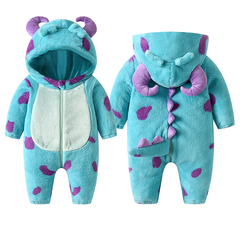 PROSPERBABY Fleece Jumpsuit Cartoon Animal Hooded Warm Winter Rompers Outwear Snowsuit Cosplay Costume