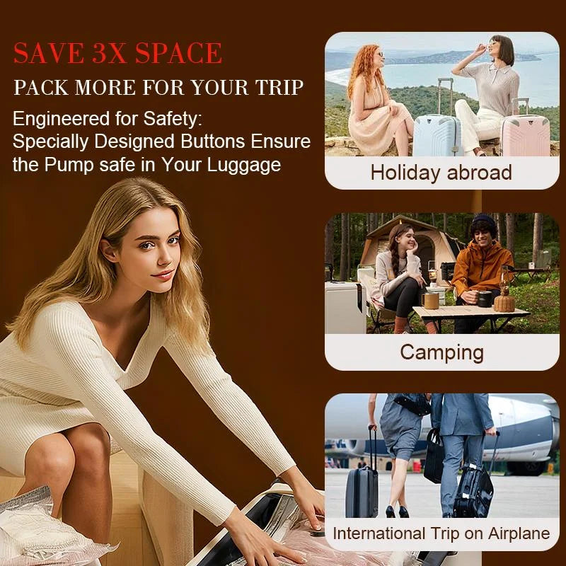 Vacuum Bags for Travel with Rechargeable air Pump, Carry-on Size Compression Packing Bags for Luggage and Suitcase, Space Saver