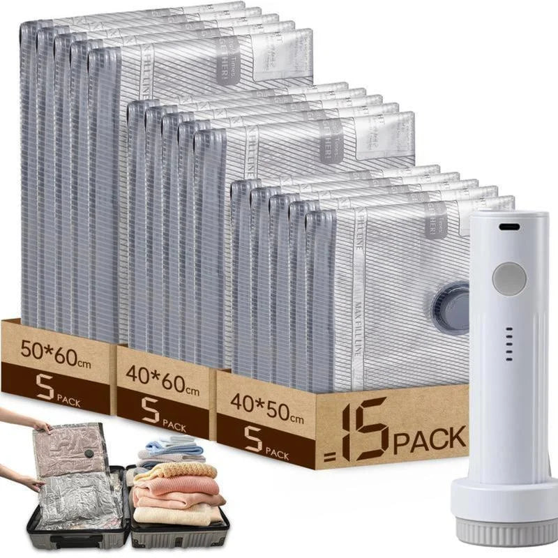 Vacuum Bags for Travel with Rechargeable air Pump, Carry-on Size Compression Packing Bags for Luggage and Suitcase, Space Saver