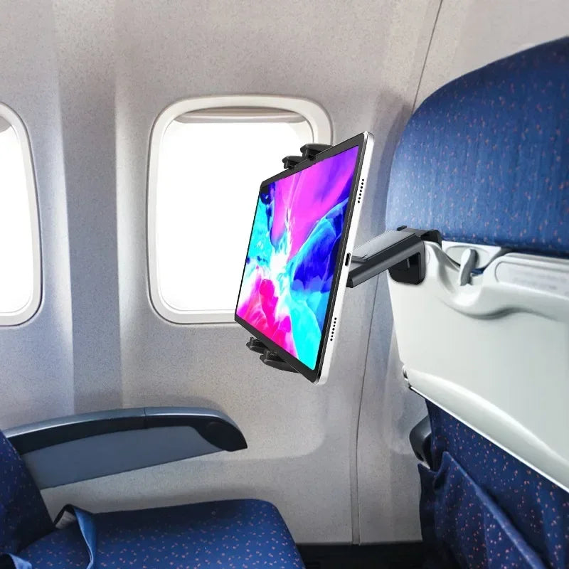 Portable Foldable Airplane Phone Holder Tablet Mount for Car Travel Desk Edge 360° Degree Rotation Adjustable HandsFree Stand