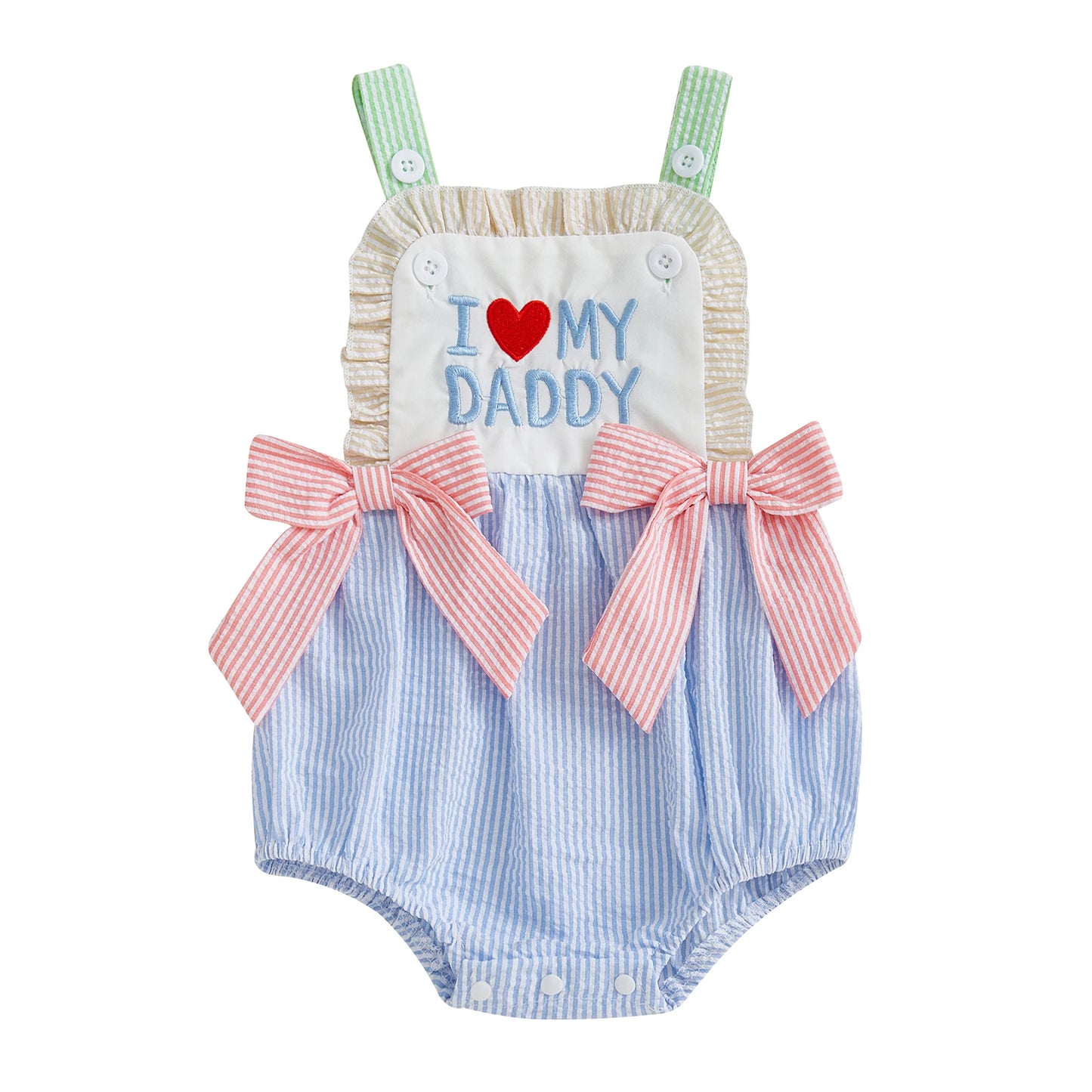 Romper Sleeveless Square Neck Bow Front Stripes Print Bodysuit Newborn Playsuit