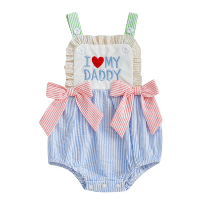 Romper Sleeveless Square Neck Bow Front Stripes Print Bodysuit Newborn Playsuit