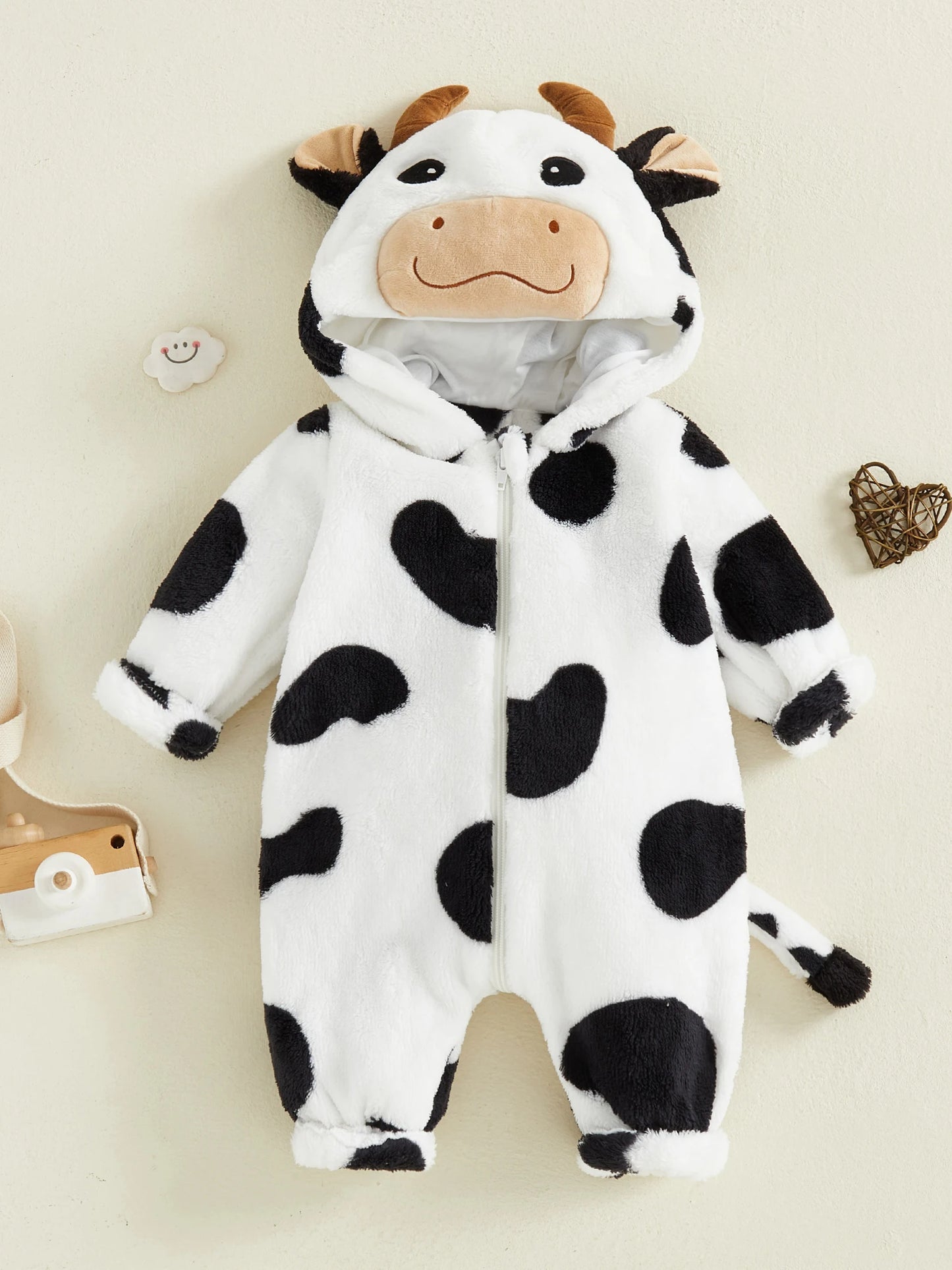 Cow Costume Romper Long Sleeve Hooded Fall Bodysuit Cosplay Costume Halloween Clothes for GirlsBoys