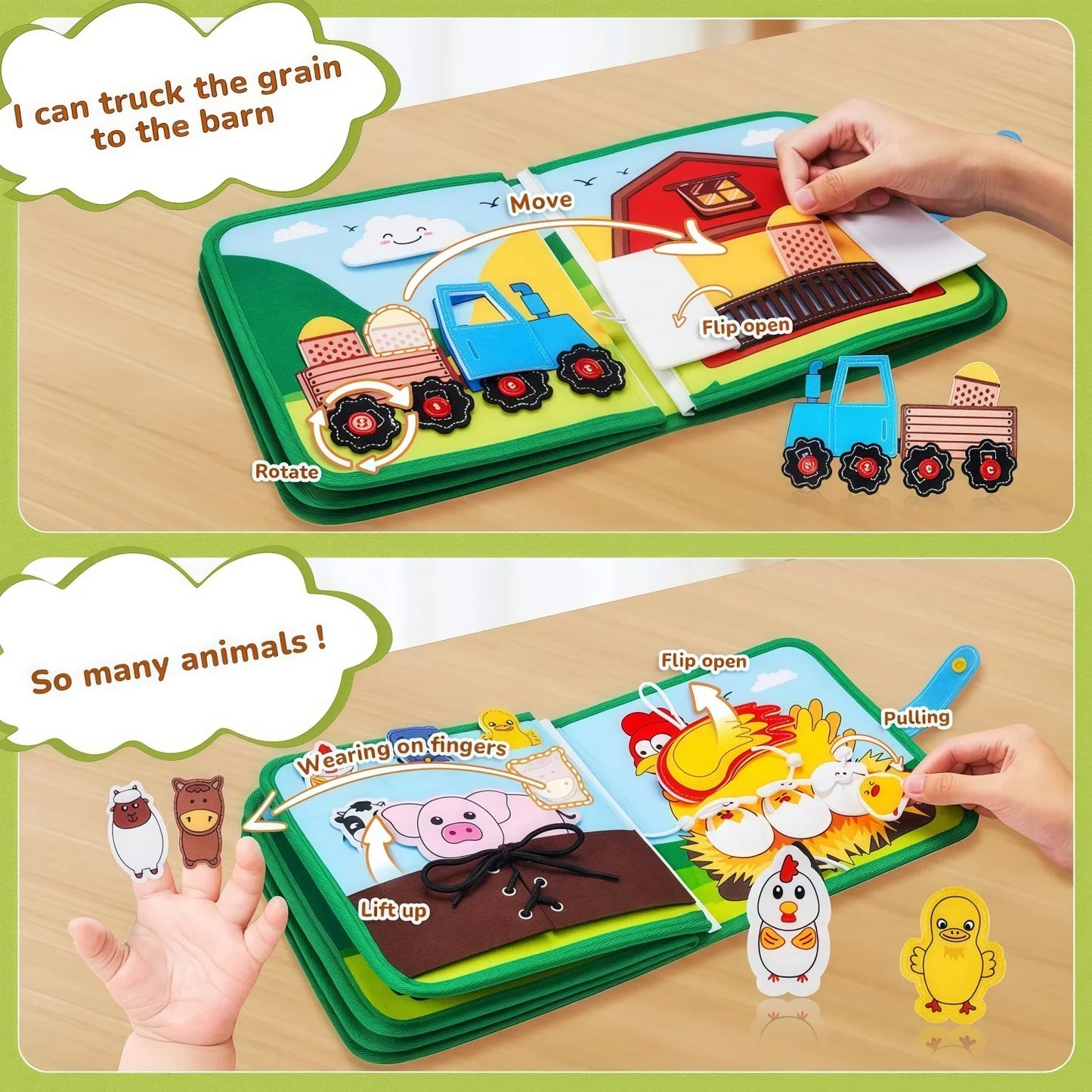 Quiet Busy Book - Farm Animal Activity Toy with Storytelling for Toddlers, Early Learning Fine Motor Skills