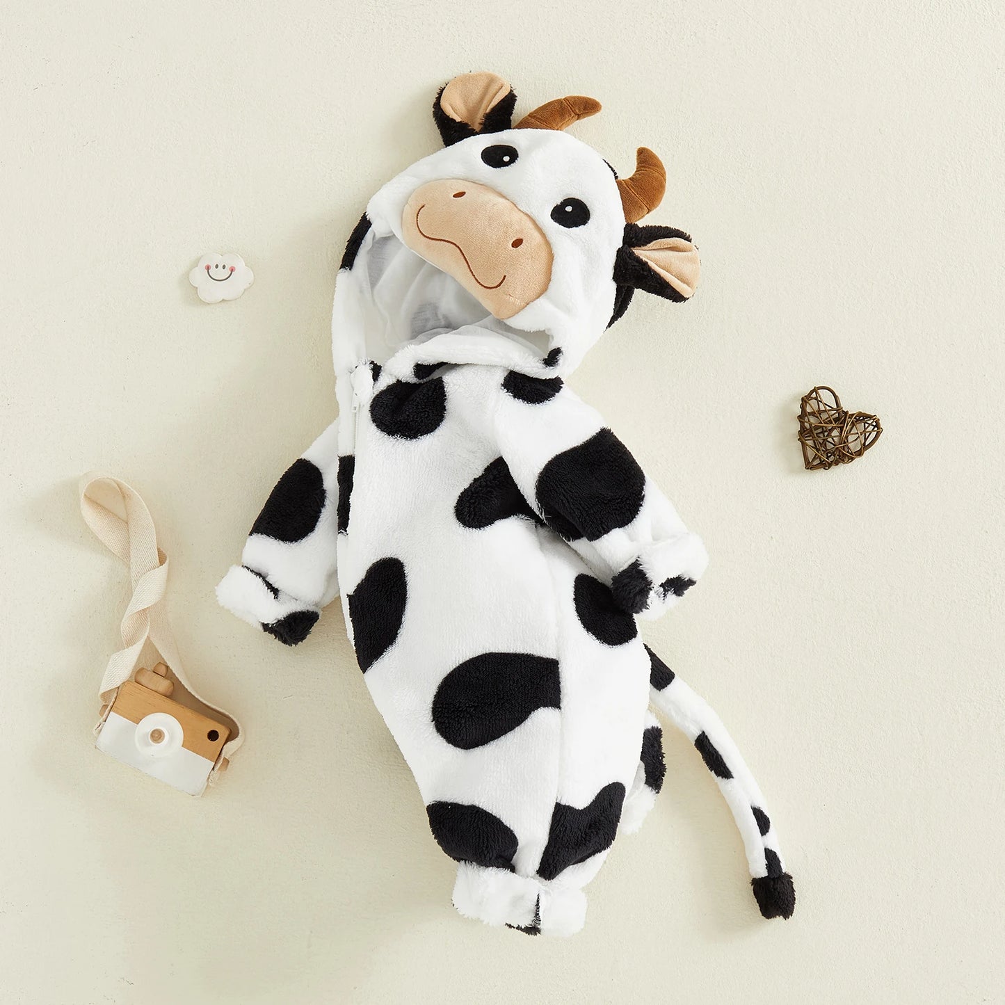 Cow Costume Romper Long Sleeve Hooded Fall Bodysuit Cosplay Costume Halloween Clothes for GirlsBoys