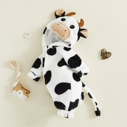 Cow Costume Romper Long Sleeve Hooded Fall Bodysuit Cosplay Costume Halloween Clothes for GirlsBoys