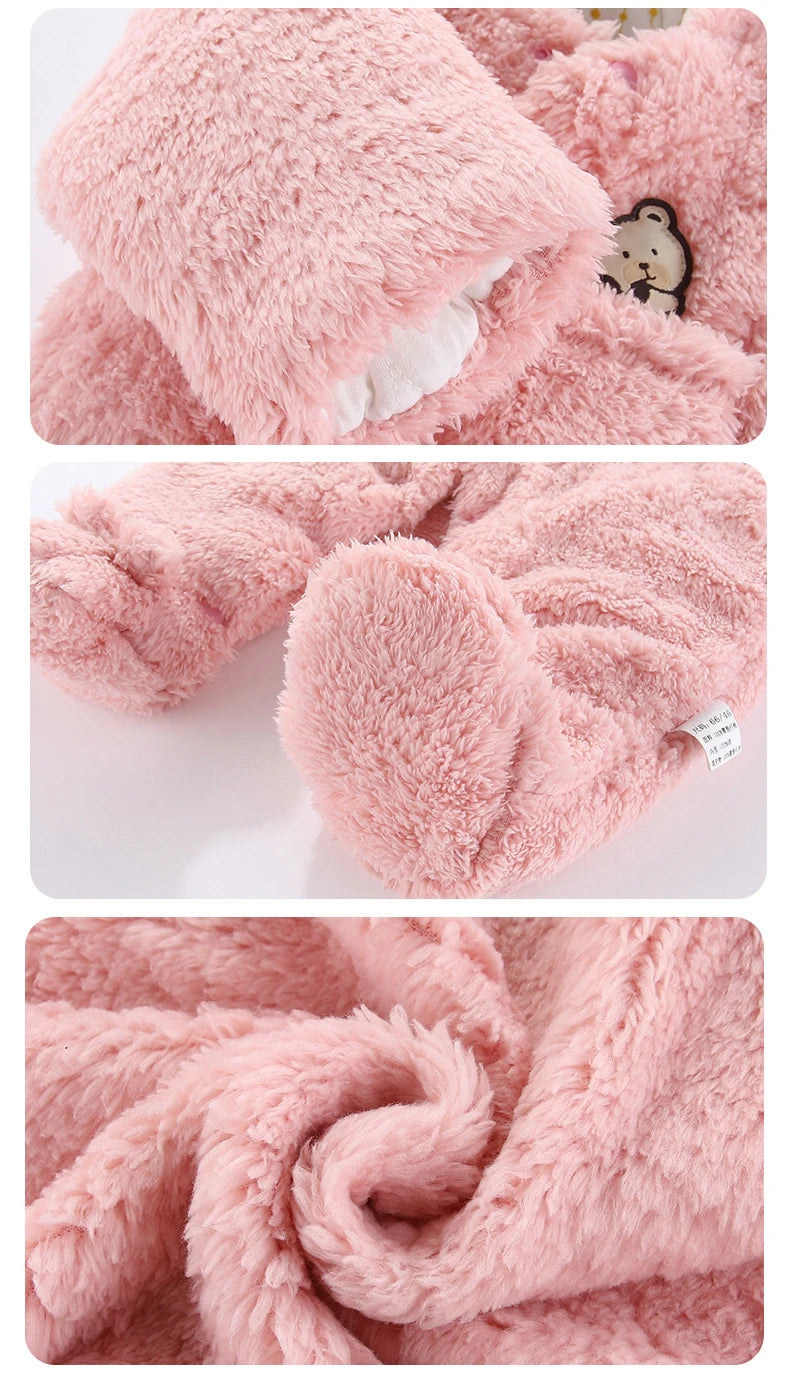 Cute Plush Bear Romper Overall Jumpsuit Spring Autumn Hooded Rompers 0 3 6 9 12 Months Newborn Clothes
