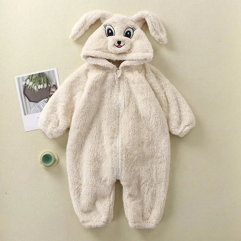Romper Fleece Cartoon Panda Bunny Hooded Jumpsuit for Boy Girl Clothes Soft Loungewear Thicken Onesie