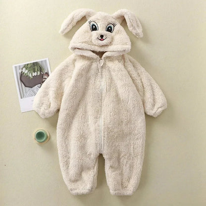 Romper Fleece Cartoon Panda Bunny Hooded Jumpsuit for Boy Girl Clothes Soft Loungewear Thicken Onesie