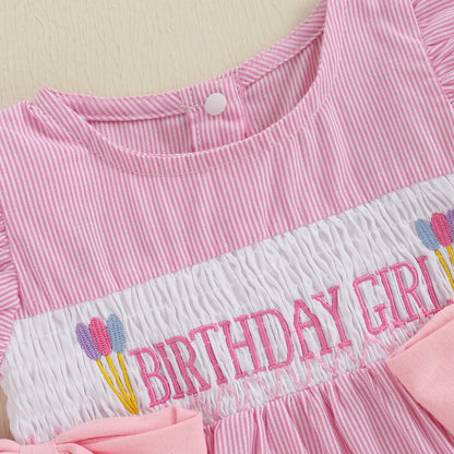 PROSPERBABY Girl Letter Embroidery Romper Sweet Fly Sleeve Birthday Bodysuits Children Cotton Lovely Jumpsuits Clothes