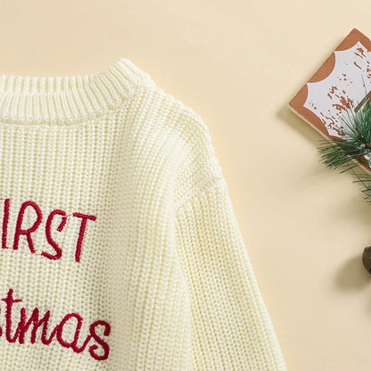 Baby My First Christmas Sweaters Letter Embroidered Knitted Pullover