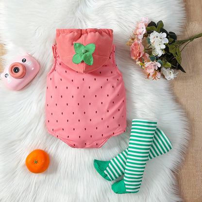 Cute Strawberry Baby Romper Clothes Zip-up Hooded