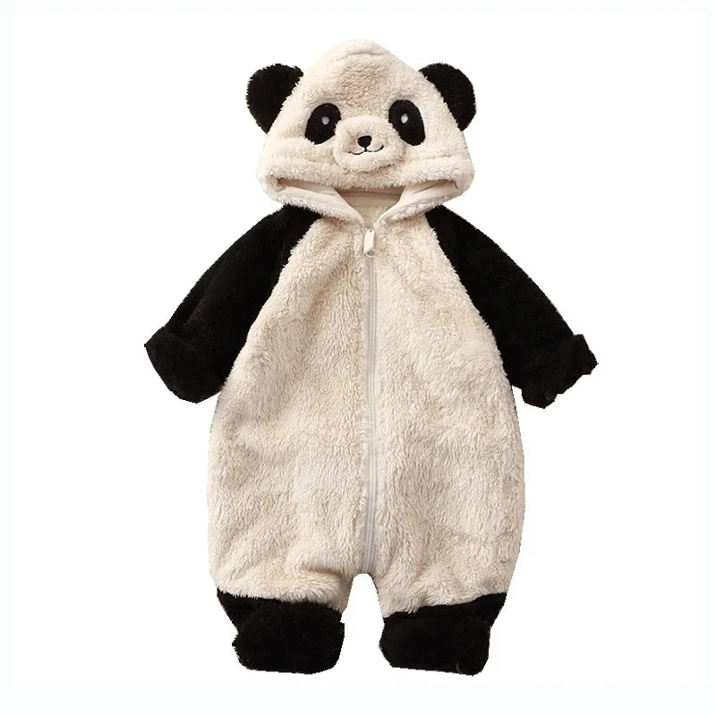 Romper Fleece Cartoon Panda Bunny Hooded Jumpsuit for Boy Girl Clothes Soft Loungewear Thicken Onesie