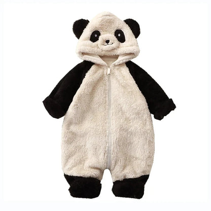 Romper Fleece Cartoon Panda Bunny Hooded Jumpsuit for Boy Girl Clothes Soft Loungewear Thicken Onesie