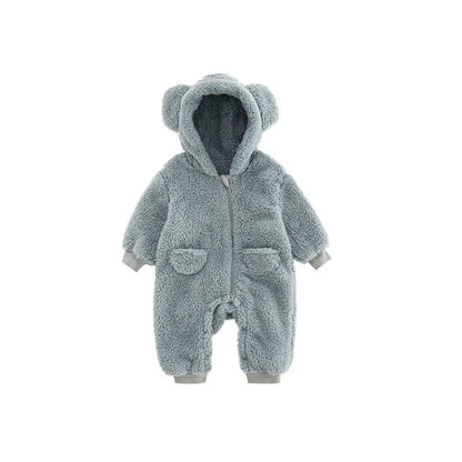 Fuzzy Bear Baby Rompers Warm Fleece Outwear Jumpsuits