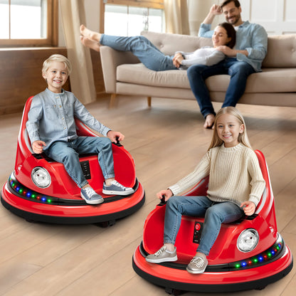 12V Bumper Car for Toddlers Electric Ride On Toys for Kids 1-6 Years LED Lights, 360 Degree Spin, Supports up to 66lbs