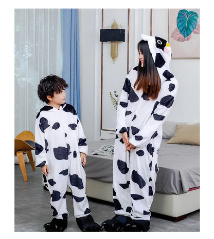Adults Cow Cartoon Pajama Onesies Jumpsuit Hooded