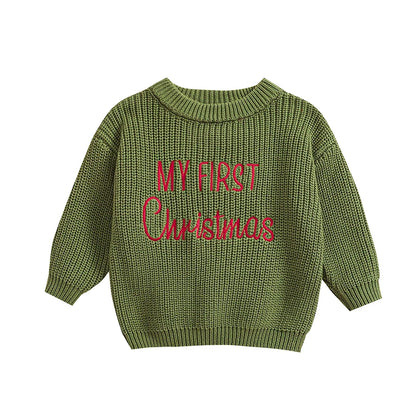 Baby My First Christmas Sweaters Letter Embroidered Knitted Pullover