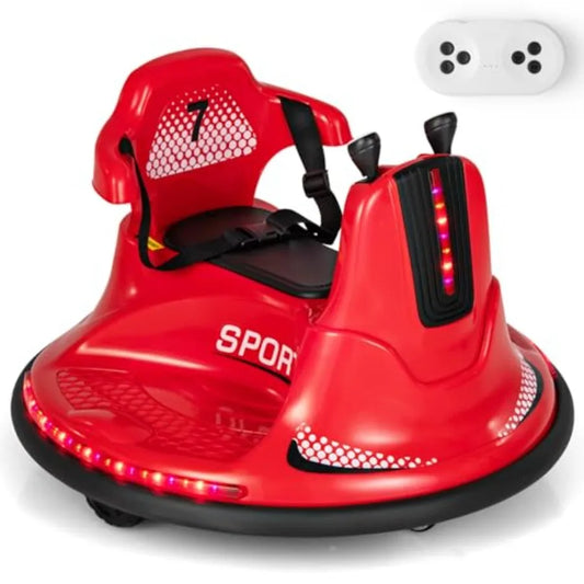 12V Ride On Bumper Car Electric Bumper Car w/Dual Joysticks Remote Control 360° Spin Slow Start Function LED Lights