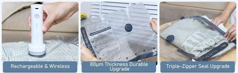 Vacuum Bags for Travel with Rechargeable air Pump, Carry-on Size Compression Packing Bags for Luggage and Suitcase, Space Saver