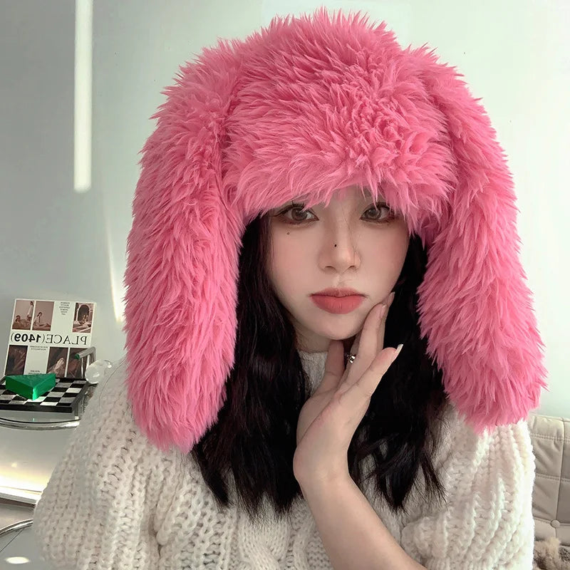 Fuzzy Bunny Hat Warm and cold resistant plush, sweet and versatile ear protection