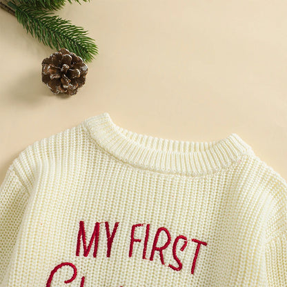 Baby My First Christmas Sweaters Letter Embroidered Knitted Pullover