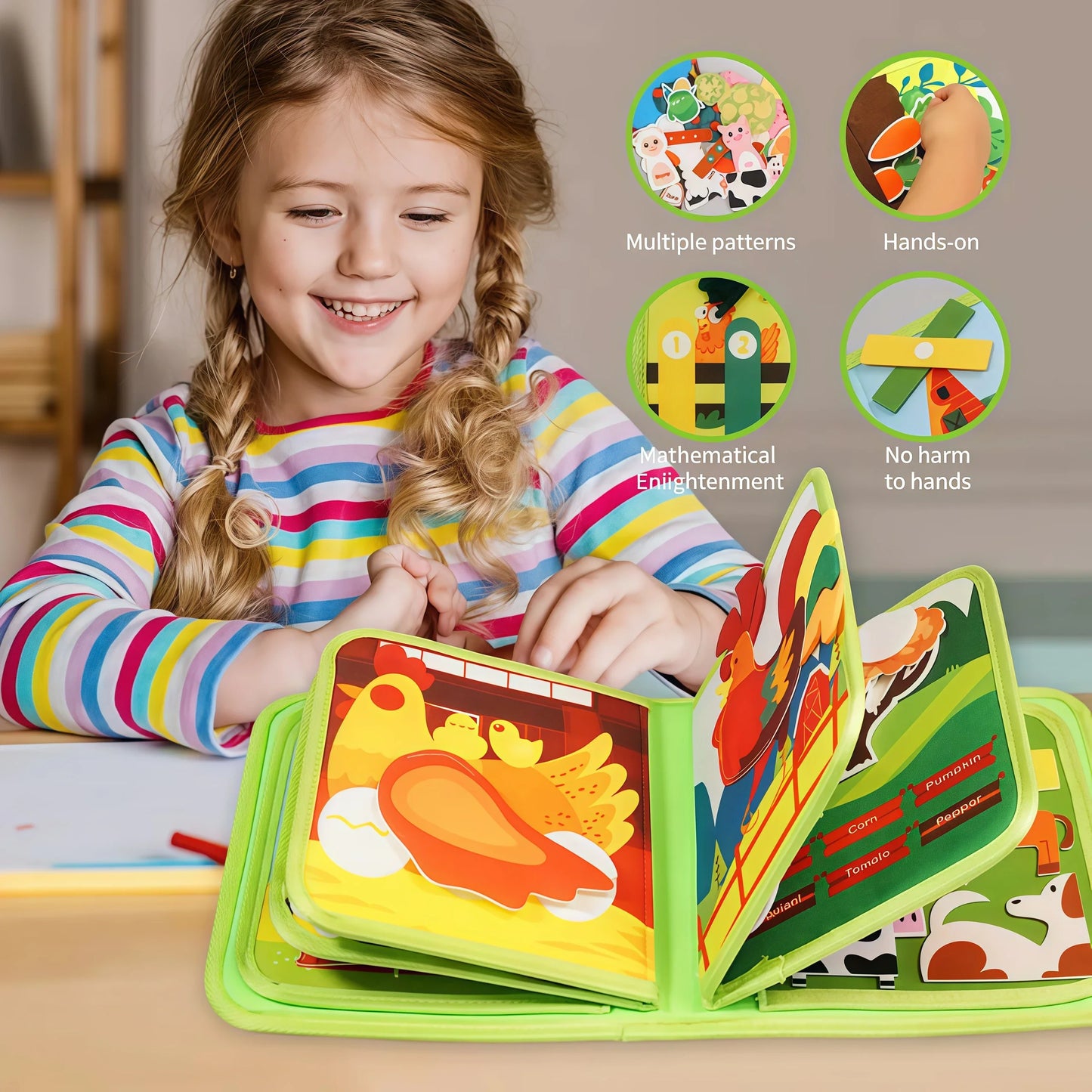 Quiet Busy Book - Farm Animal Activity Toy with Storytelling for Toddlers, Early Learning Fine Motor Skills