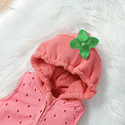 Cute Strawberry Baby Romper Clothes Zip-up Hooded