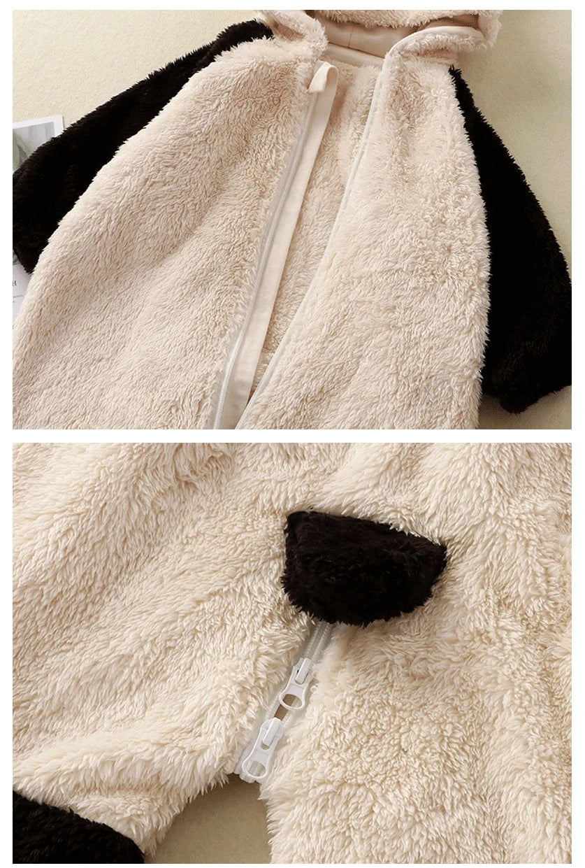 Romper Fleece Cartoon Panda Bunny Hooded Jumpsuit for Boy Girl Clothes Soft Loungewear Thicken Onesie