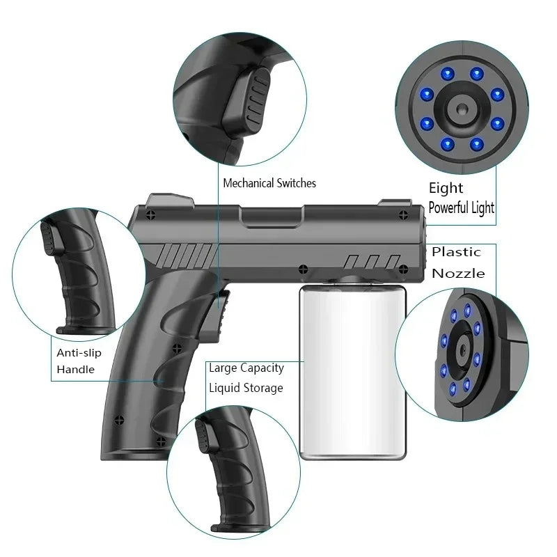 Barber Sprayer Bottle 280ML Steam Spray Sprayer Bottle Handheld USB Nano Blue Light Electric Household Spray Disinfection Gun