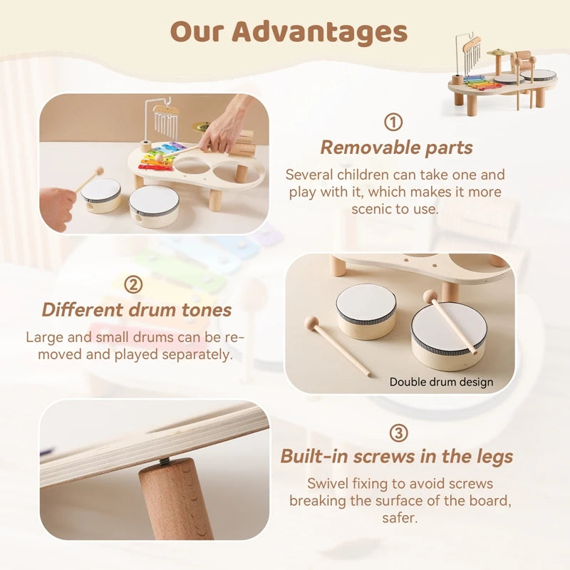 Baby Educational Toys Wooden Aeolian Bells Montessori Children's Musical Toys Xylophone Newborn Birthday Gifts Music Table Toys