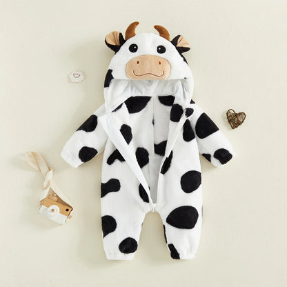 Cow Costume Romper Long Sleeve Hooded Fall Bodysuit Cosplay Costume Halloween Clothes for GirlsBoys
