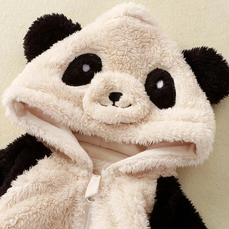Romper Fleece Cartoon Panda Bunny Hooded Jumpsuit for Boy Girl Clothes Soft Loungewear Thicken Onesie