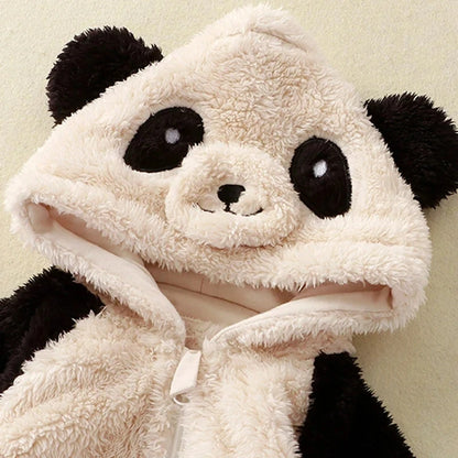 Romper Fleece Cartoon Panda Bunny Hooded Jumpsuit for Boy Girl Clothes Soft Loungewear Thicken Onesie