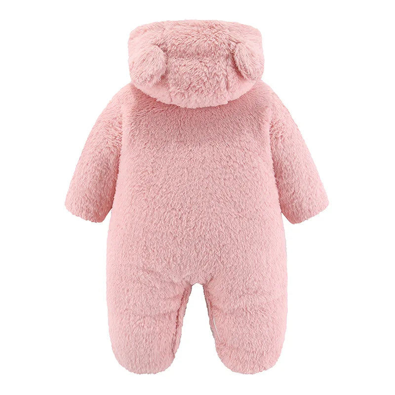 Cute Plush Bear Romper Overall Jumpsuit Spring Autumn Hooded Rompers 0 3 6 9 12 Months Newborn Clothes