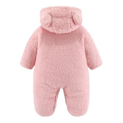 Cute Plush Bear Romper Overall Jumpsuit Spring Autumn Hooded Rompers 0 3 6 9 12 Months Newborn Clothes