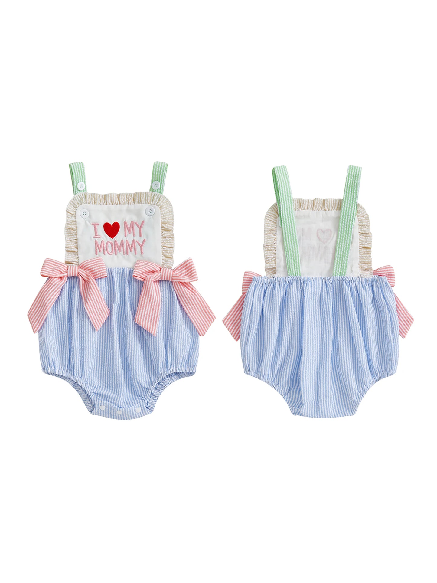 Romper Sleeveless Square Neck Bow Front Stripes Print Bodysuit Newborn Playsuit