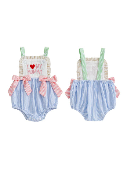 Romper Sleeveless Square Neck Bow Front Stripes Print Bodysuit Newborn Playsuit