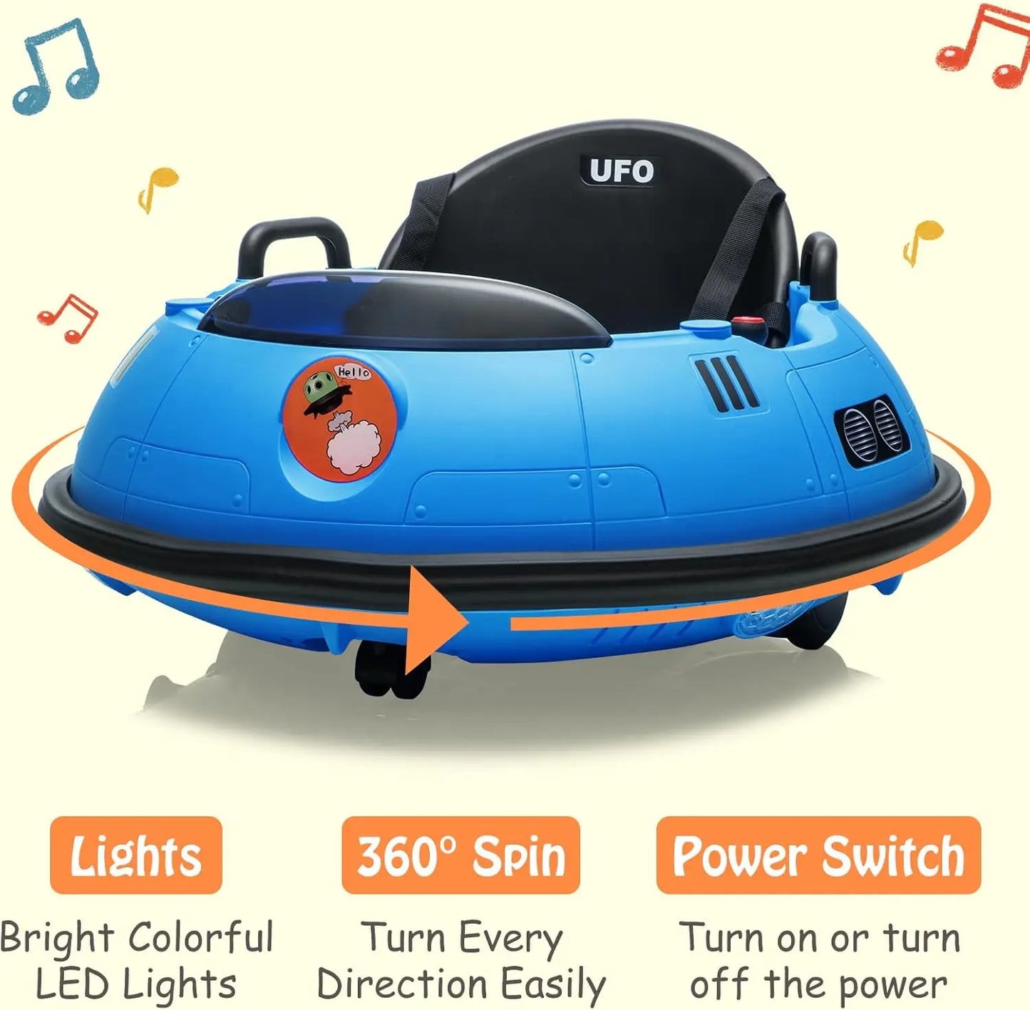 12V Kids Bumper Car with Remote Control,360° Spin,LED Lights,Safety Belt & Music,Electric Ride On Toy for Toddlers 18+ Months