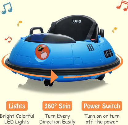 12V Kids Bumper Car with Remote Control,360° Spin,LED Lights,Safety Belt & Music,Electric Ride On Toy for Toddlers 18+ Months