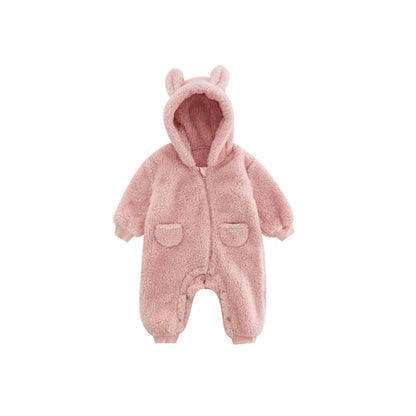 Fuzzy Bear Baby Rompers Warm Fleece Outwear Jumpsuits