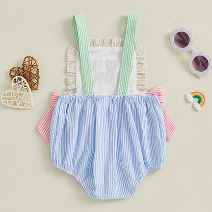 Romper Sleeveless Square Neck Bow Front Stripes Print Bodysuit Newborn Playsuit
