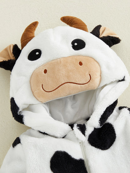 Cow Costume Romper Long Sleeve Hooded Fall Bodysuit Cosplay Costume Halloween Clothes for GirlsBoys