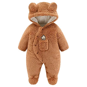 Cute Plush Bear Romper Overall Jumpsuit Spring Autumn Hooded Rompers 0 3 6 9 12 Months Newborn Clothes