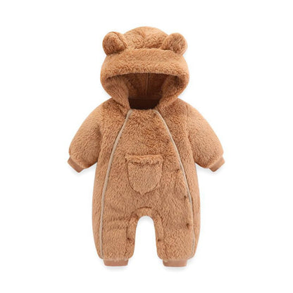 Baby Bear Hooded Romper Fleece Jumpsuit Winter Coat